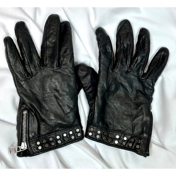 Zadig & Voltaire Moto Gloves Lamb Leather Cashmere Lined Black - Picture 1 of 16